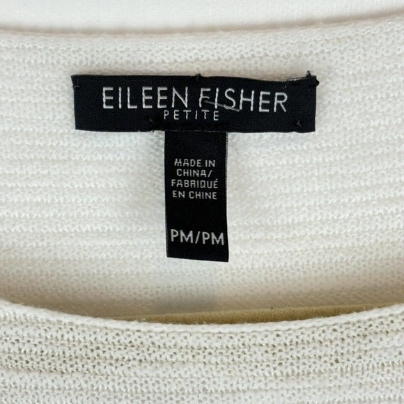 Eileen Fisher Bateau Neck Organic Cotton Linen Boxy Striped Sweater Top Sz PM - Picture 10 of 10